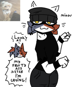 :3 anthro beanie blush blush_lines bodily_fluids clothing crying duo ear_piercing eyelashes female female_anthro feral fur grey_body grey_fur hair hat headgear headwear multicolored_body multicolored_fur orange_body orange_fur pattern_clothing paw_pose piercing ponytail pose real ripped_sleeves screencap shaded_face slim_anthro slim_female small_waist smile striped_clothing stripes tears text whiskers white_body white_fur yellow_eyes iluhuy2015 epic_games fortnite cate_meowdy meow_skulls calico_cat canid canine canis domestic_cat domestic_dog felid feline felis hunting_dog mammal terrier yorkshire_terrier 2025 digital_drawing_(artwork) digital_media_(artwork) english_text meme