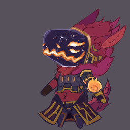 anthro armor bottomwear chibi clothing fire gauntlets gloves gold_(metal) handwear machine male monotone_background prosthetic prosthetic_arm prosthetic_limb simple_background skirt solo standing seamygouda ember_(skiddy) protogen 1:1 hi_res