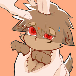 :< anthro biped black_outline bodily_fluids brown_body brown_fur claws cute_fangs daww fangs fur holding_object kemono male orange_background outline paws red_eyes simple_background solo sweat teeth toony jonhone dianluban_(character) deer human mammal 1:1 2020 cel_shading digital_drawing_(artwork) digital_media_(artwork) hi_res shaded