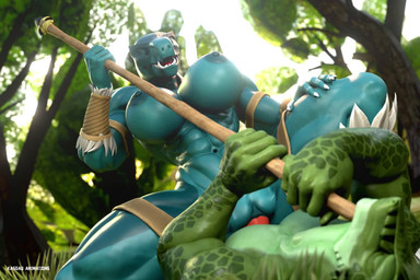 abs anthro anthro_on_anthro anthro_penetrated areola big_breasts biped breasts crouching_cowgirl detailed_background dominant dominant_female duo female female_anthro female_on_top female_penetrated genitals green_body holding_melee_weapon holding_object holding_polearm holding_spear holding_weapon male male/female male_anthro male_penetrating male_penetrating_female melee_weapon muscular muscular_female nipples on_top outside penetration penile penile_penetration penis penis_in_vagina polearm questionable_consent sex spear spread_legs spreading teeth thick_thighs vaginal vaginal_penetration vulva weapon kasdaq primal_(series) fang_(primal) dinosaur prehistoric_species reptile saurischian scalie theropod tyrannosaurid tyrannosauroid tyrannosaurus tyrannosaurus_rex 3:2 3d_(artwork) 3d_animation animated digital_media_(artwork) hi_res high_framerate no_sound short_playtime video