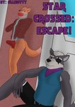 absurd_res anthro ball_gag bandanna bdsm bondage bottomwear bound bulge canid canine canis captured clothed clothing comic cover cover_art cover_page duo erection erection_under_clothing eye_patch eyewear fox fox_mccloud gag gagging hi_res jockstrap kerchief male male/male mammal nintendo ollieotty prison prisoner restraints science_fiction shirt shorts star_fox straitjacket tank_top topwear underwear wolf wolf_o'donnell