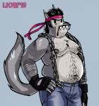 anthro belly body_hair chain chest_hair clothed clothing facial_hair fingerless_gloves gloves handwear male moobs mustache navel nipples overweight overweight_anthro overweight_male slightly_chubby solo stomach_hair topless redo_(artist) buddy_thunderstruck_(series) artichoke_(buddy_thunderstruck) canid canine canis domestic_dog mammal hi_res