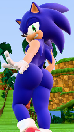 anthro barely_visible_genitalia barely_visible_penis bedroom_eyes big_butt black_nose blue_body butt clothing footwear genitals glans gloves green_eyes handwear humanoid_genitalia humanoid_penis looking_at_viewer looking_back looking_down male narrowed_eyes outside penis plant seductive shoes short_tail smile solo tail tree white_clothing white_gloves white_handwear twintails3d sega sonic_the_hedgehog_(series) sonic_the_hedgehog eulipotyphlan hedgehog mammal 2026 3d_(artwork) 4k 9:16 absurd_res digital_media_(artwork) hi_res