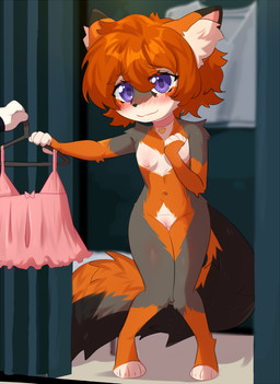 adolescent anthro babydoll bangs biped blush breasts clothing digitigrade dress female female_anthro front_view fur genitals hair knock-kneed loli looking_at_viewer multicolored_body multicolored_fur nightgown nipples nude nude_anthro nude_female orange_body orange_fur pose short_hair small_breasts solo vulva young young_anthro young_female aoizuri silvia_(bagginsbandb) canid canine mammal cel_shading digital_drawing_(artwork) digital_media_(artwork) full-length_portrait hi_res portrait shaded