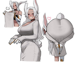 5_fingers bent_over big_breasts big_butt bra breasts butt choker cleavage clothed clothing dress eyebrows eyelashes female fingers frown fully_clothed heart_symbol jewelry long_ears long_eyelashes mechanical_arm necklace simple_background solo underwear white_background white_clothing white_dress ratatatat74 my_hero_academia praise_da_booty_(meme) rumi_usagiyama animal_humanoid humanoid lagomorph lagomorph_humanoid leporid_humanoid mammal mammal_humanoid rabbit_humanoid 2026 absurd_res hi_res