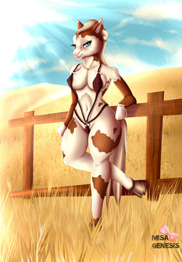 against_fence against_surface anthro bikini clothing farm female fence relaxing solo spots sun swimwear two-piece_swimsuit neonyx equid equine horse mammal pony hi_res
