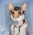 anthro brown_hair clothing hair looking_at_viewer male red_eyes simple_background smile smiling_at_viewer solo sweater topwear whiskers moustelot dormouse mammal rodent