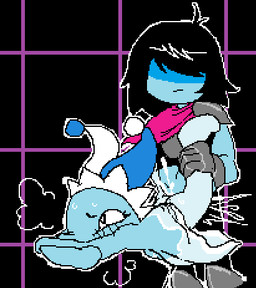 ambiguous_penetration anthro anthro_penetrated black_hair blue_body blue_skin blush blush_lines bodily_fluids capelet clothed clothing duo ejaculation eye_roll eyelashes female female_anthro female_penetrated fool's_hat from_behind_position genital_fluids geometric_background grid_background hair hair_over_eyes hat headgear headwear human_on_anthro human_penetrating human_penetrating_anthro interspecies male male/female male_human male_penetrating male_penetrating_female pattern_background penetration red_capelet red_clothing sex simple_background vaginal_fluids vaginal_squirting water grorby deltarune undertale_(series) kris_dreemurr animate_inanimate darkner elemental_creature human mammal mizzle_(deltarune) water_creature 2025 aliasing digital_media_(artwork) low_res pixel_(artwork)