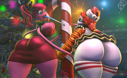 5_fingers anthro big_breasts big_butt blue_tongue bottomwear breasts bubble_butt bulging_breasts butt candy candy_cane christmas_clothing christmas_headwear christmas_tree christmas_wreath cleavage cleavage_overflow clothed clothing clown clown_nose curvy_figure dancewear dessert detailed_background dress duo eyelashes fake_antlers fake_horns female fingers food glistening glistening_body glistening_breasts glistening_clothing glistening_dress glistening_skin green_eyes hair hat headgear headwear holidays hourglass_figure huge_breasts huge_butt huge_hips huge_thighs lipstick long_arms long_hair long_socks long_tongue machine makeup mature_anthro mature_female not_furry outside pigtails pink_body pink_hair pink_lipstick pink_skin plant ponytail red_clothing red_dress red_hair rosy_cheeks santa_hat skirt small_waist strapless_clothing strapless_dress stretchy thick_thighs tongue tongue_stuck tree tutu voluptuous voluptuous_female voluptuous_humanoid white_body wide_hipped_female wide_hipped_humanoid wide_hips winter ordinary_pictures mishuyuu_(modeler) octal_(modeler) christmas five_nights_at_freddy's five_nights_at_freddy's:_secret_of_the_mimic mob_entertainment poppy_playtime scottgames jackie_(fnaf) mommy_long_legs animate_inanimate animatronic humanoid living_toy robot robot_humanoid 2025 3d_(artwork) crossover digital_media_(artwork) hi_res source_filmmaker_(artwork) watermark
