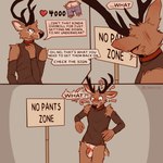 anthro antlers balls biped blush bottomless bottomless_anthro bottomless_male brown_body brown_fur clothed clothing exclamation_point flaccid foreskin fur genitals horn humanoid_genitalia humanoid_penis male penis planted_sign question_mark sign simple_background solo speech_bubble surprised_expression text twitter_strip_poll white_balls white_body white_fur lawyerdog no_pants_sign_(lawyerdog) panko_(lawyerdog) deer mammal 1:1 2023 digital_media_(artwork) english_text hi_res