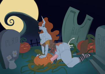 animal_genitalia animal_penis anthro balls bodily_fluids breasts cemetery clothing cosplay costume cum cum_in_ass cum_in_pumpkin cum_inside cumshot ejaculation equine_genitalia equine_penis food fruit genital_fluids genitals gynomorph holidays horn intersex jack-o'-lantern penis plant pumpkin pumpkin_fucking solo tentacles tombstone pulred halloween mythology the_nightmare_before_christmas rosie_(roselynn_meadow) equid equine mammal mythological_creature mythological_equine unicorn hi_res