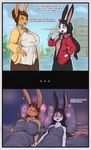 anthro big_breasts breasts brown_body brown_fur duo female female/female fur hand_holding size_difference text white_body white_fur drxsmokey cookie_(drxsmokey) vivi_(drxsmokey) lagomorph leporid mammal rabbit english_text hi_res