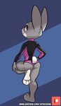 3_toes anthro barefoot butt butt_pose claws countershade_feet countershading feet female looking_back plantigrade pose raised_leg rear_view simple_background soles solo standing surfer text toes siroc disney zootopia judy_hopps lagomorph leporid mammal rabbit absurd_res hi_res url