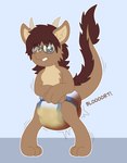 anthro blort bodily_fluids brown_body brown_fur brown_hair clenched_teeth clothed clothing diaper diaper_only eyewear feces fur genital_fluids glasses green_eyes hair hand_on_belly horn looking_at_diaper male one_eye_closed pooping push pushing raised_tail soiled_diaper soiling soiling_diaper solo standing straining tail tail_mane teeth toddler topless unclean_diaper urine used_diaper using_diaper wearing_diaper wearing_glasses wet_diaper young young_anthro young_male redpandanabii mythology starbuck dragon furred_dragon furred_scalie mythological_creature mythological_scalie scalie hi_res