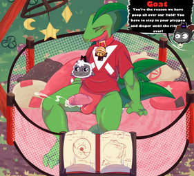 2_tails 2_toes 4_fingers abdl adult_baby ageplay ambiguous_gender angry animal_feet anthro baby_mobile balls bell bell_collar black_collar black_eyebrows black_eyes blush bodily_fluids book bottomless bottomless_male bovid_horn brown_horn brown_pillow caprine_horn claws closed_smile clothed clothing clover_(plant) clover_leaf collar countershade_body countershade_face countershade_neck countershading crescent_moon crown cult cultist cum cum_on_penis cumshot curved_horn dark_green_leaves detailed_background dialogue dialogue_box diamond_shape diaper dirt dotted_line_heart duo ejaculation embarrassed embarrassed_male erection eye_symbol eyebrows eyes_closed feet finger_claws fingers floppy_ears flower foreskin frown frowning_at_another fur genital_fluids genitals glans glistening glistening_eyes goat_horn gold_bell grass green_arms green_body green_claws green_face green_feet green_finger_claws green_hands green_legs green_scales green_snout green_toe_claws green_upper_jaw grey_body grey_ears grey_face grey_fur grey_wool hand_on_ground head_horn head_leaf headgear heart_pattern heart_symbol holding_object holding_plushie horizontal_pupils horn humanoid_genitalia humanoid_hands humanoid_penis infantilism leaf leaf_tail leaves_on_arms leaves_on_body looking_ahead male moon mouth_closed multi_tail multicolored_body multicolored_scales non-mammal_balls occult_symbol offscreen_character open_book pantsless pantsless_anthro pantsless_male patch_(fabric) penis pentagram pillow pink_floor pink_foreskin pink_genitals pink_glans pink_penis pink_pillow plant playpen plushie pokemorph punishment pupils purple_eyes purple_flower purple_sclera ram_horn red_balls red_body red_clothing red_collar red_countershading red_crotch red_eyes red_face red_flower red_genitals red_lower_jaw red_pole red_scales red_sclera red_shirt red_snout red_throat red_topwear retracted_foreskin roleplay scales shaggy_fur shirt shrub silver_bell_(object) sitting sitting_on_ground sitting_on_pillow smile speech_bubble star_(shape) symbol symbol_on_clothing symbol_on_shirt tail tan_pillow tan_star text toe_claws toes topwear topwear_only uncontrollable_orgasm vein veiny_penis white_pillow wooden_pole wool_(fur) yellow_star raindristashka cult_of_the_lamb massive_monster_(studio) nintendo pokemon dino_evergreen fan_character goat_(cult_of_the_lamb) lamb_(cult_of_the_lamb) purple_crown_(cult_of_the_lamb) red_crown_(cult_of_the_lamb) bovid caprine dinosaur dromaeosaurid elemental_creature flora_fauna generation_3_pokemon goat grovyle mammal pokemon_(species) prehistoric_species reptile scalie sheep theropod character_name colored digital_drawing_(artwork) digital_media_(artwork) hi_res nonbinary_(lore)
