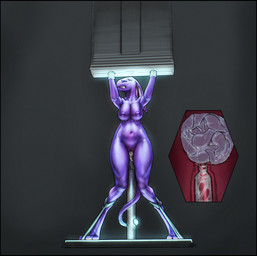 4_eyes anthro breasts cervical_penetration female feral fucking_machine infestation inside_uterus internal internal_vaginal living_insertion machine multi_eye nipples nude parasite penetration purple_body questionable_consent restrained restrained_arms restrained_legs solo standing unbirthing uterus_view vaginal vaginal_penetration vore wandering_lizardfolk lizard reptile scalie hi_res