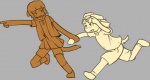 anthro bittersweet_candy_bowl canid canine canis child clothed clothing domestic_cat domestic_dog duo felid feline felis female gesture hand_gesture justin_(bcb) male mammal molly_(bcb) pointing radial_(artist) running smile tail young young_anthro