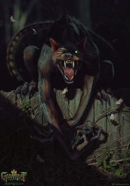 ambiguous_gender anthro black_body black_fur claws fence fur glowing glowing_eyes green_eyes looking_at_viewer open_mouth plant sharp_teeth solo tail teeth tree whiskers wood wood_fence akreon cd_projekt_red gwent ambient_arthropod ambient_insect ambient_moth domestic_cat felid feline felis mammal hi_res official_art
