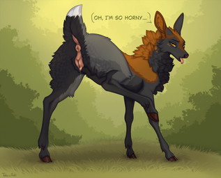 animal_genitalia animal_vulva anus aroused aroused_face aroused_female bodily_fluids butt canine_genitalia canine_vulva dewclaw_hooves dock_(anatomy) dripping female feral fur genital_fluids genitals half-closed_eyes hooves looking_at_viewer mismatched_animal_vulva mismatched_genitalia mismatched_vulva mostly_nude narrowed_eyes nature_background nude open_mouth plant presenting presenting_anus presenting_hindquarters presenting_vulva puffy_anus raised_leg raised_tail scut_tail short_tail shrub simple_background solo tail text tongue tongue_out vaginal_fluid_drip vaginal_fluids vulva wet yellow_eyes a.o.kigahara_(artist) taka_(artist) cervine deer mammal 2026 artist_collaboration artist_name digital_drawing_(artwork) digital_media_(artwork) digital_painting_(artwork) english_text hi_res painting_(artwork)
