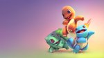 ambiguous_gender blue_body feral fire grass green_body group orange_body pink_eyes plant purple_eyes red_eyes starter_trio trio yoshiyaki nintendo pokemon bulbasaur charmander generation_1_pokemon pokemon_(species) squirtle 16:9 widescreen