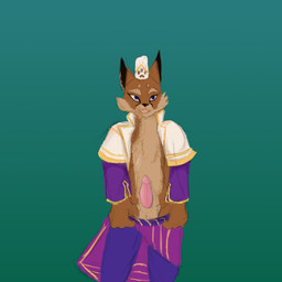 anthro chef chef_hat chef_uniform clothing genitals hat headgear headwear male penis solo anonymous_artist panko_(beastro) caracal caracal_(genus) felid feline mammal hi_res