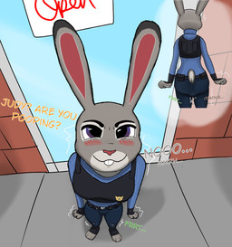 abdl anthro feces female pooping rear_view soiling solo jemappellejeff disney zootopia judy_hopps nick_wilde european_rabbit lagomorph leporid mammal oryctolagus rabbit hi_res shaded