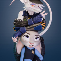 anthro clothing duo eyelashes eyeshadow female fingerless_gloves freckled_face freckled_shoulders freckles fur gloves hair half-closed_eyes handwear long_eyelashes looking_at_another looking_at_viewer makeup narrowed_eyes police police_hat police_uniform purple_eyeshadow rat_tail rodent_tail simple_background smile tail uniform white_body white_fur white_hair vllrukkin splatypi_(modeler) warfaremachine_(modeler) disney zootopia judy_hopps officer_flint_(foresttherotten) warfare_flint lagomorph leporid mammal murid murine rabbit rat rodent 1:1 3d_(artwork) blender_(artwork) digital_media_(artwork) english_description hi_res