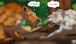 blush claws duo eye_contact female feral looking_at_another male male/female outside plant surprise teeth text thought_bubble tree backlash91 conditional_dnp blue_sky_studios ice_age_(series) diego_(ice_age) felid mammal prehistoric_species saber-toothed_tiger english_text hi_res