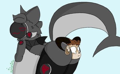 abdominal_bulge anal anal_vore anthro big_butt butt digestion digestion_implied digestion_noises duo femboy femboy_pred machine male male/male male_pred male_prey rumbling_stomach shark_fin shark_tail smug_pred unwilling_prey vore eviltoaster05 eviltoaster bovid caprine goat mammal protogen sheep hi_res