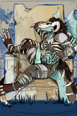 4_eyes anthro bandage bone chair curled_horn fur furniture genitals green_penis horn insect_wings knot knotted_penis male mane multi_arm multi_eye multi_limb organs penis presenting presenting_penis ribs skull skull_head solo throne wings stercore_murum mythology ohyzoroz dragon furred_dragon furred_scalie lich mythological_creature mythological_scalie scalie undead 2:3 absurd_res hi_res nonbinary_(lore)