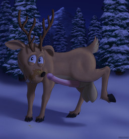 animal_genitalia animal_penis antlers balls bodily_fluids detailed_background erection feral forest fur genital_fluids genitals holidays hooves horn lemon_testicles looking_at_viewer male male_peeing nature outside peeing peeing_on_self penis plant smile snow solo tail tree urine urine_on_face urine_on_self urine_stream watersports wetting dracovar_valeford adult_swim cartoon_network christmas robot_chicken comet_(reindeer) deer mammal new_world_deer reindeer absurd_res digital_media_(artwork) hi_res