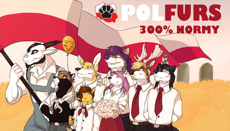 ambiguous_feral ambiguous_gender anthro antlers beard black_body black_bottomwear black_clothing black_fur black_hair black_horn blonde_hair blue_eyes bottomwear bouquet braided_beard brown_body brown_fur clothing facial_hair facial_piercing female female_anthro feral flag flag_(object) front_view fur grey_body grey_clothing grey_fur grey_overalls grin group hair head_tuft holding_flag holding_object horn lip_piercing long_hair male male_anthro mouth_closed narrowed_eyes necktie nude orange_body orange_eyes orange_fur outside overalls piercing pink_hair polish_flag purple_hair red_bottomwear red_clothing red_necktie smile snakebite_piercing standing topwear tuft white_body white_clothing white_eyes white_fur white_topwear yellow_body yellow_eyes yellow_fur solaxe_(artist) mythology lesterhusky reirun solaxe avian canid canine deer dragon hyena kangaroo macropod mammal marsupial mythological_creature mythological_scalie scalie