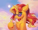 blue_eyes day detailed_background eyebrows eyelashes fur hair horn orange_body orange_fur outside red_hair sky solo sun margony equestria_girls hasbro my_little_pony mythology sunset_shimmer_(eg) equid equine mammal mythological_creature mythological_equine unicorn 2020 digital_media_(artwork)