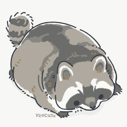 ambiguous_gender black_eyes black_nose chibi dot_eyes feral fur grey_body grey_fur overweight paws simple_background simple_eyes solo white_background yencatx mammal procyonid raccoon 1:1 2021 digital_media_(artwork) signature