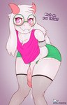 anthro armwear bent_over big_eyes big_penis blush bodily_fluids bottomwear chest_tuft clothed clothing dialogue dripping eyelashes eyewear femboy fishnet_armwear fishnet_clothing fishnet_leggings fishnet_legwear fishnet_thigh_highs fluffy fluffy_tail fur genital_fluids genitals glasses green_bottomwear green_clothing green_eyewear green_glasses green_pants hands_behind_back horn hotpants huge_penis leaning leaning_forward leggings legwear long_ears long_penis male open_bottomwear open_clothing open_pants open_shorts pants penis pink_clothing pink_eyes pink_horn pink_shirt pink_topwear precum precum_drip precum_string question shirt short_tail shorts simple_background smile solo standing tail text thigh_highs topwear tuft vein veiny_penis white_body white_fur wide_hips pony_dreaming deltarune undertale_(series) ralsei bovid caprine darkner goat mammal absurd_res hi_res