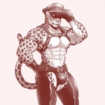 abs anthro armlet belt biceps biped bracelet bulge chaps cigar clothed clothing front_view fur gloves hand_on_hip handwear harness hat hat_tip headgear headwear jewelry latex leather leather_chaps leather_daddy leather_harness leopard_spots long_tail looking_at_viewer male markings muscular muscular_anthro muscular_male navel nipples pecs pose simple_background smoking solo spots spotted_body spotted_fur spotted_markings spotted_tail standing studded_armlet studded_bracelet studded_jewelry studs tail tail_markings thong underwear whiskers maririn charr_(maririn) felid leopard mammal pantherine 1:1 2017 digital_media_(artwork) monochrome portrait sepia three-quarter_portrait