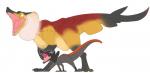 ambiguous_gender angry claws duo fangs feral open_mouth orange_body orange_skin side_view simple_background teeth tongue tongue_out white_background capcom monster_hunter nintendo pokemon bird_wyvern generation_7_pokemon great_wroggi lizard pokemon_(species) reptile salandit scalie wroggi 2016 crossover