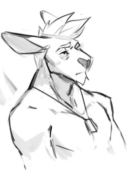 accessory anthro chin_tuft dog_tags ears_back facial_tuft glistening glistening_eyes jewelry male mouth_closed narrowed_eyes necklace nude pivoted_ears simple_background solo tired tuft solaxe_(artist) kangaroo macropod mammal marsupial bust_portrait monochrome portrait sketch