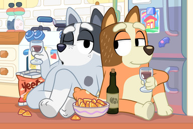 alcohol beverage container cup drinking_glass female food freckled_face freckles glass glass_container glass_cup heart_symbol kitchen nachos wine wine_bottle wine_glass dm29 bluey_(series) chilli_heeler trixie_heeler australian_cattle_dog canid canine canis cattledog domestic_dog herding_dog mammal pastoral_dog 3:2