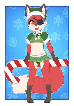 anthro biped black_clothing black_markings black_nose black_panties black_underwear bottomwear candy candy_cane cheek_tuft christmas_clothing christmas_headwear claws clothed clothing countershade_face countershade_fur countershade_torso countershading crop_top cute_fangs dessert digitigrade dipstick_tail eye_patch eyebrows eyewear facial_tuft fangs female fluffy fluffy_tail food front_view fur furgonomic_hat furgonomic_headwear furgonomics gloves_(marking) green_bottomwear green_clothing green_crop_top green_eyes green_shirt green_skirt green_topwear hat headgear headwear holding_candy holding_candy_cane holding_food holding_object holidays inner_ear_fluff leg_markings markings midriff miniskirt multicolored_body navel open_mouth open_smile panties red_body red_fur santa_hat shirt simple_background skirt smile socks_(marking) solo tail tail_markings teeth toe_claws tongue topwear tuft two_tone_body underwear white_body white_countershading white_fur white_markings young young_anthro young_female gi0 christmas canid canine fox mammal 2025 absurd_res hi_res