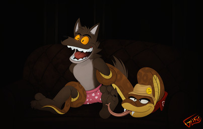 4_toes anthro black_nose brown_body brown_fur brown_scales cheek_tuft claws clothed clothing facial_tuft fangs feet foot_fetish foot_lick foot_play forked_tongue fur fur_tuft licking male multicolored_body multicolored_fur multicolored_scales orange_sclera pink_clothing pink_underwear restrained scales snout solo tail teeth tickle_fetish tickle_torture tickling tickling_feet toe_claws toes tongue tongue_out tuft underwear underwear_only wearing_hat white_body white_fur white_inner_ear glifer dreamworks the_bad_guys mr._snake_(the_bad_guys) mr._wolf_(the_bad_guys) canid canine canis mammal reptile scalie snake wolf