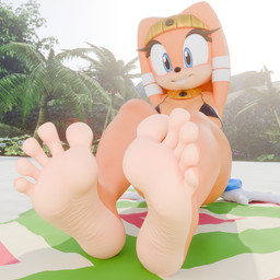 anthro barefoot bikini bikini_top blue_eyes breasts clothed clothing day feet female foot_focus humanoid_feet orange_body outside plantigrade sitting smile soles solo swimwear two-piece_swimsuit twintails3d sega sonic_adventure sonic_the_hedgehog_(series) tikal_the_echidna echidna mammal monotreme 1:1 3d_(artwork) digital_media_(artwork) hi_res