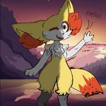 anthro burnt_fur fur looking_at_viewer red_body red_fur smile solo tail text white_body white_fur yellow_body yellow_fur videx nintendo pokemon smoke_rasbarry braixen canid canine fox generation_6_pokemon humanoid mammal pokemon_(species) 1:1 2023 absurd_res colored digital_media_(artwork) english_text hi_res andromorph_(lore) intersex_(lore)