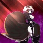 anthro breasts butt clothing eyewear female fluffy fluffy_tail garter_straps glasses leather legwear lingerie nipples solo stockings tail psychoticbubble canid canine canis domestic_dog mammal 1:1 hi_res