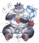 3_eyes anthro balls bottomless clothed clothing duo eating flaccid food foreskin genitals kemono male multi_eye noodles obese overweight paws penis ramen simple_background sitting text white_background nekomarudon tanukimaru lifewonders tokyo_afterschool_summoners tsathoggua_(cthulhu) tsathoggua_(tas) canid canine goo_creature mammal 2017 japanese_text