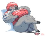 anthro big_muscles butt ear_piercing ear_ring female huge_muscles hyper muscular piercing ring_piercing solo tattoo towel towel_on_head towel_wrap gillpanda nintendo pokemon generation_9_pokemon mammal oinkologne pokemon_(species) suina