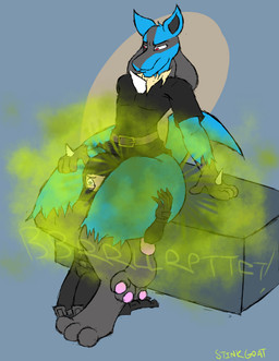 anthro blue_body blue_fur bottomless clothed clothing duo fart fart_cloud fart_fetish fumes fur green_fart_cloud headscissor interrogation looking_at_another looking_down male male/male mask ninja paws shirt sitting smelly smile squish tail thick_thighs thigh_squish topwear warrior stinkgoat nintendo pokemon francis_the_lucario generation_4_pokemon human lucario mammal pokemon_(species) hi_res