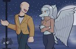 amber_eyes anthro bald bottomwear claws clothing denim denim_bottomwear denim_clothing detailed_background duo feathered_wings feathers female finger_claws grey_body grey_scales hair jeans jewelry light-skinned_male light_body light_skin long_hair male midriff moon necklace night open_mouth open_smile outside pants scales short_tail silver_hair sky smile snout star starry_sky tail walking wings tomasllade cavemanon_studios goodbye_volcano_high snoot_game anon_(snoot_game) fang_(gvh) dinosaur human mammal prehistoric_species pterodactylus pterosaur reptile scalie 2023 absurd_res artist_name digital_drawing_(artwork) digital_media_(artwork) hi_res watermark