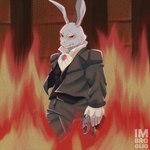 anthro bottomwear clothed clothing eyewear fur glasses gloves handwear male male_anthro pants pupils red_eyes solo white_body white_fur imbroglio_24 capcom devil_may_cry white_rabbit_(dmc) demon lagomorph leporid mammal rabbit 1:1
