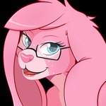 anthro big_ears blue_eyes eyewear female floppy_ears fur glasses glistening glistening_eyes hair looking_at_viewer open_mouth open_smile pink_body pink_fur pink_hair pink_nose short_hair simple_background smile solo transparent_background bunnykisses lily_(bunnykisses) lagomorph leporid mammal rabbit 1:1 alpha_channel bust_portrait hi_res portrait